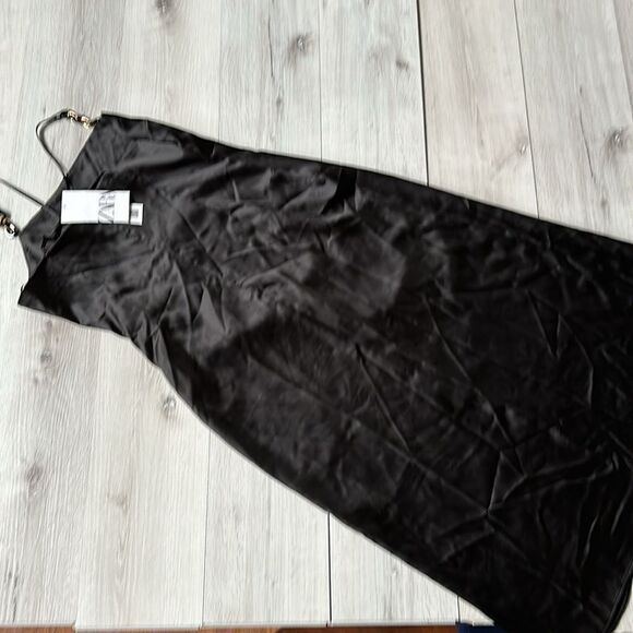 Zara Satin Lingerie Style Dress Black Size L NWT - Picture 5 of 5